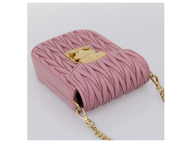 Borsa a tracolla Miu Miu Matelassé con catena in pelle Pink Gold Auth 207619V Rosa D'oro - vista 6