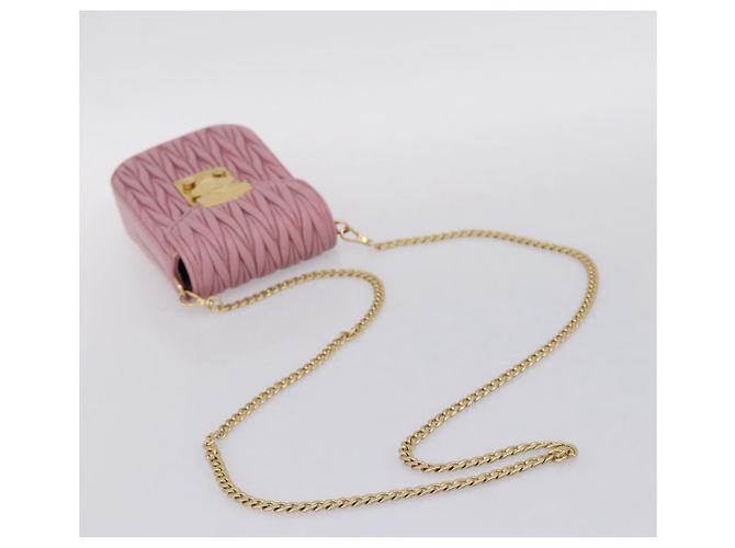Borsa a tracolla Miu Miu Matelassé con catena in pelle Pink Gold Auth 207619V Rosa D'oro - vista 7