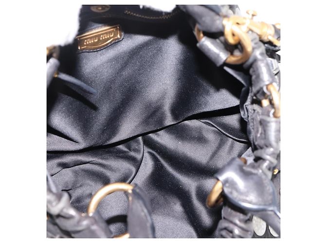 Miu Miu Handtasche Leder 2way Schwarz Goldton Auth 167722M - Ansicht 10