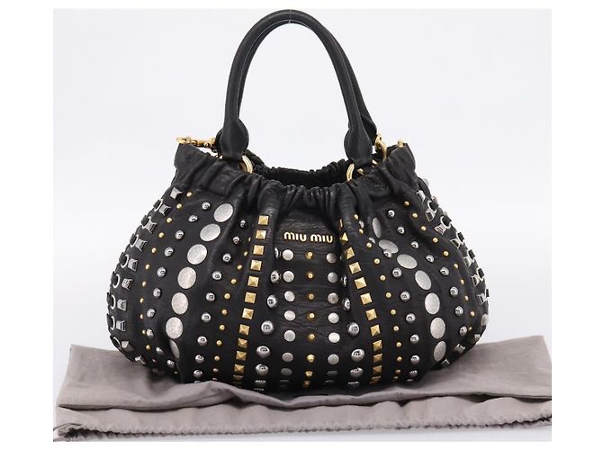 Miu Miu Handtasche Leder 2way Schwarz Goldton Auth 167722M - Ansicht 12