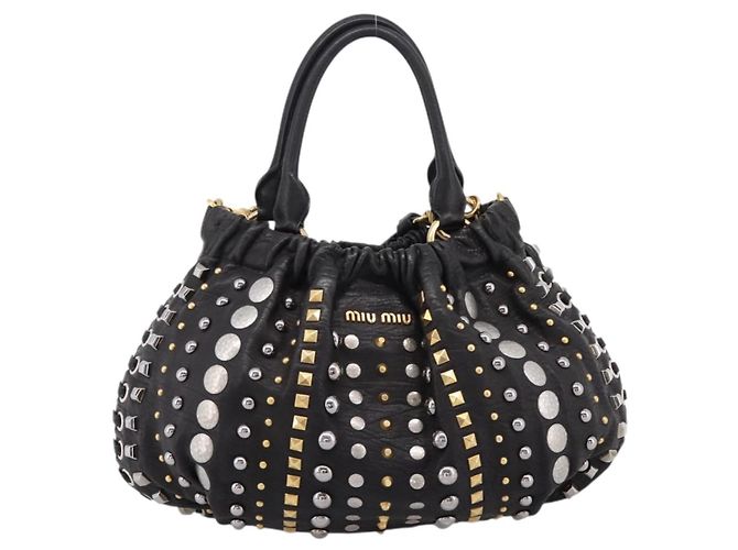Miu Miu Handtasche Leder 2way Schwarz Goldton Auth 167722M - Ansicht 13