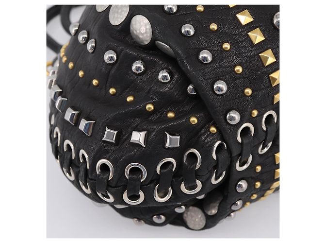 Miu Miu Handtasche Leder 2way Schwarz Goldton Auth 167722M - Ansicht 15