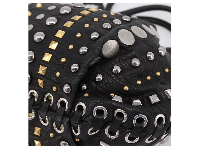 Miu Miu Handtasche Leder 2way Schwarz Goldton Auth 167722M - Ansicht 16
