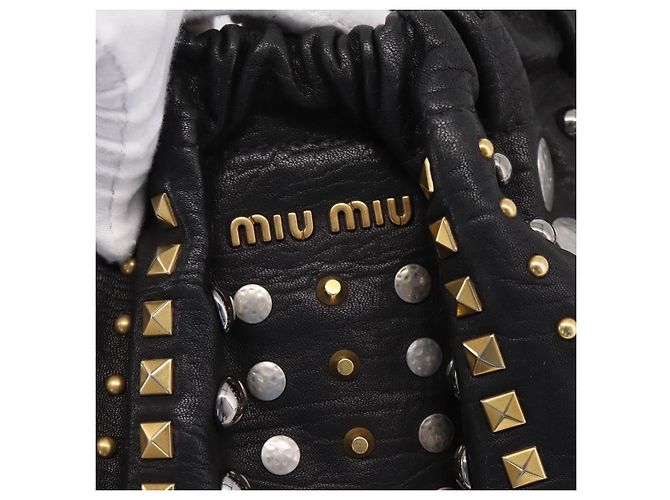Miu Miu Handtasche Leder 2way Schwarz Goldton Auth 167722M - Ansicht 18