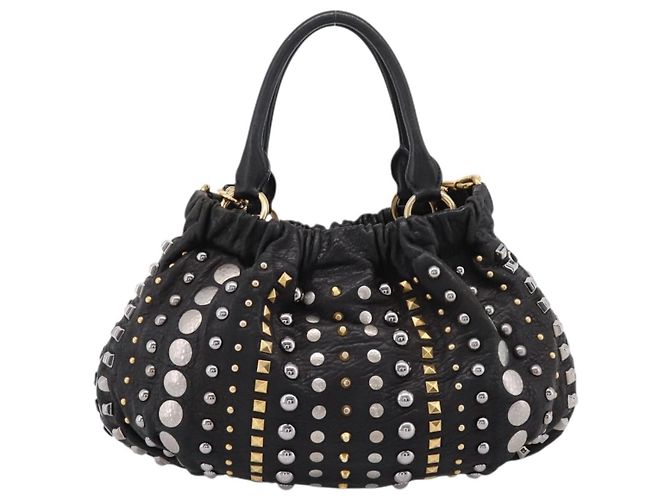 Miu Miu Handtasche Leder 2way Schwarz Goldton Auth 167722M - Ansicht 2