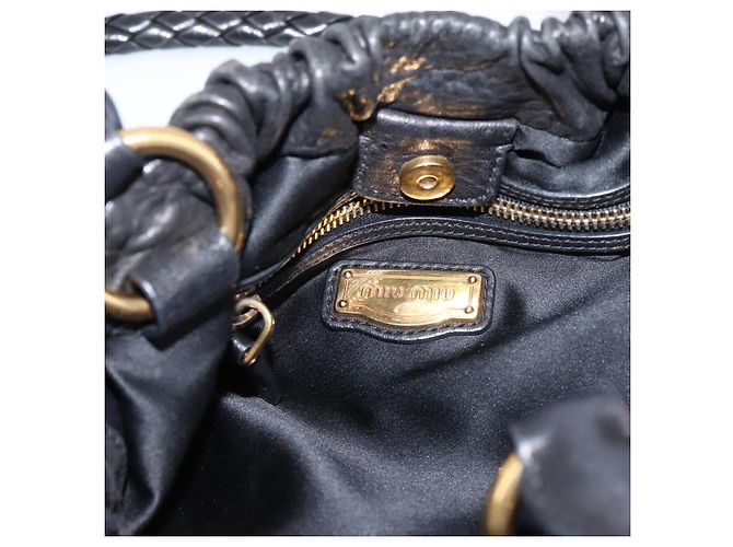 Miu Miu Handtasche Leder 2way Schwarz Goldton Auth 167722M - Ansicht 20