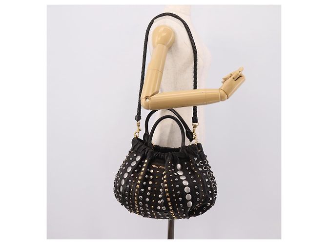 Miu Miu Handtasche Leder 2way Schwarz Goldton Auth 167722M - Ansicht 25