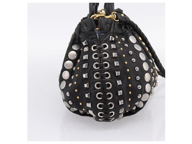Miu Miu Handtasche Leder 2way Schwarz Goldton Auth 167722M - Ansicht 3