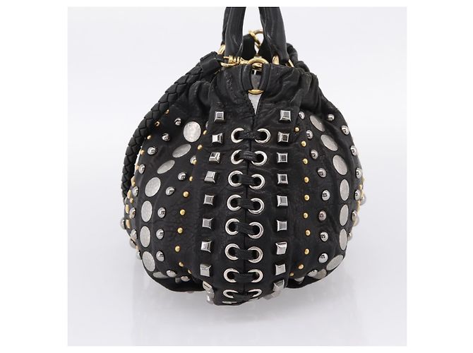 Miu Miu Handtasche Leder 2way Schwarz Goldton Auth 167722M - Ansicht 4
