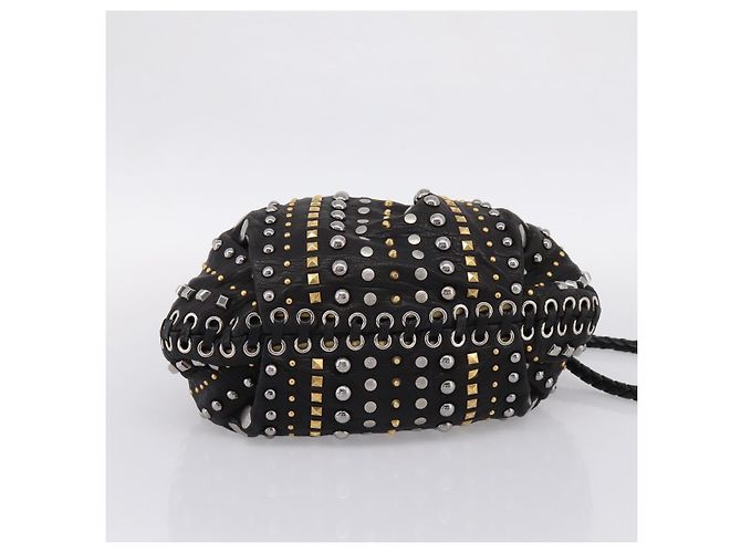 Miu Miu Handtasche Leder 2way Schwarz Goldton Auth 167722M - Ansicht 5