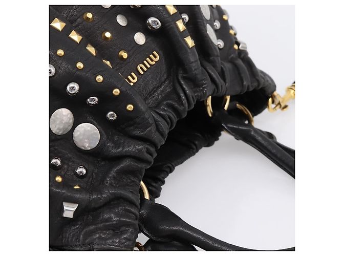 Miu Miu Handtasche Leder 2way Schwarz Goldton Auth 167722M - Ansicht 6