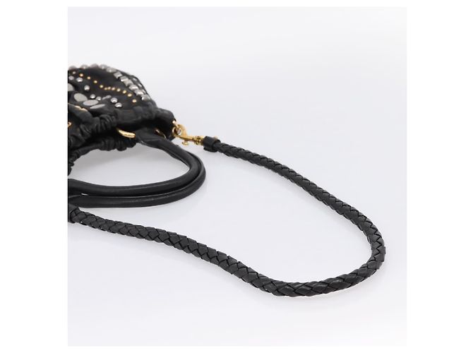 Miu Miu Handtasche Leder 2way Schwarz Goldton Auth 167722M - Ansicht 8