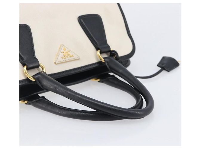 Saffiano Bolsa de mão PRADA Couro Safiano White Gold Auth bs37455A Branco Dourado - vista 10