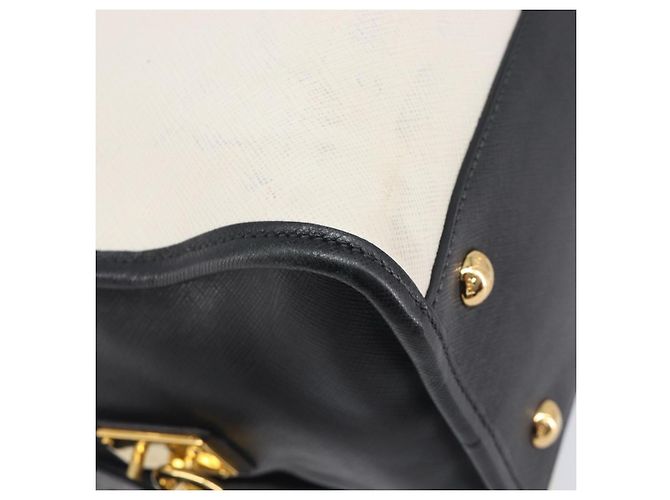 Saffiano Bolsa de mão PRADA Couro Safiano White Gold Auth bs37455A Branco Dourado - vista 16