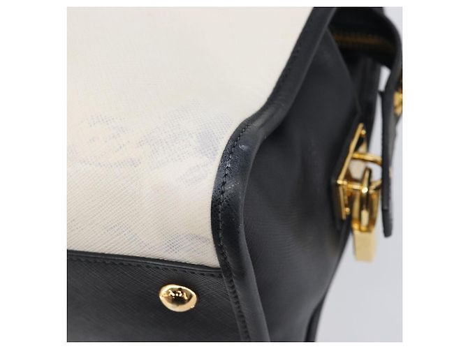 Saffiano Bolsa de mão PRADA Couro Safiano White Gold Auth bs37455A Branco Dourado - vista 17