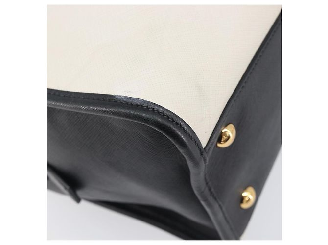 Saffiano Bolsa de mão PRADA Couro Safiano White Gold Auth bs37455A Branco Dourado - vista 18