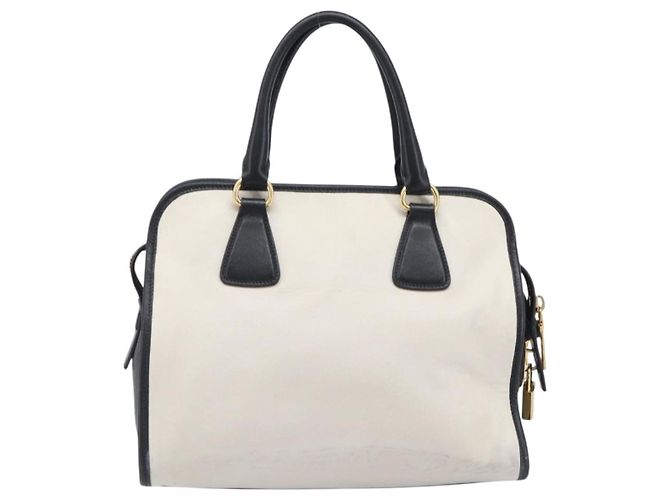 Saffiano Bolsa de mão PRADA Couro Safiano White Gold Auth bs37455A Branco Dourado - vista 2