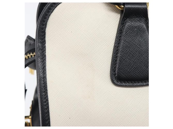 Saffiano Bolsa de mão PRADA Couro Safiano White Gold Auth bs37455A Branco Dourado - vista 20