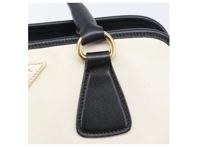 Saffiano Bolsa de mão PRADA Couro Safiano White Gold Auth bs37455A Branco Dourado - vista 21
