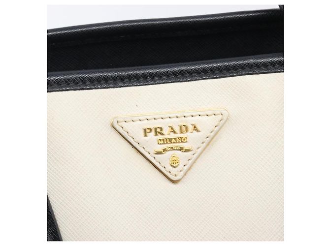 Saffiano Bolsa de mão PRADA Couro Safiano White Gold Auth bs37455A Branco Dourado - vista 22