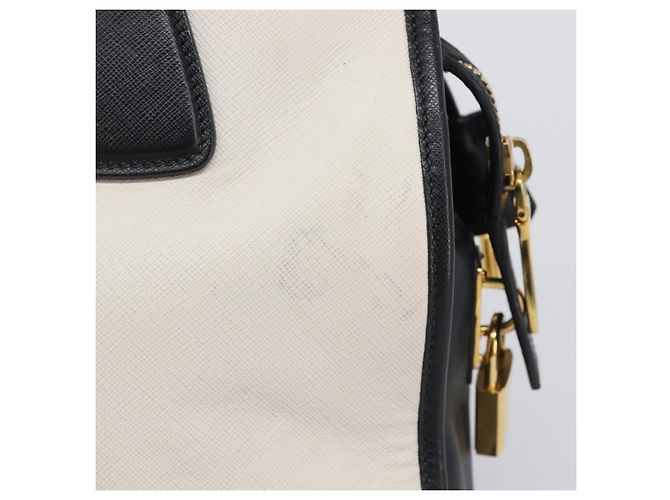 Saffiano Bolsa de mão PRADA Couro Safiano White Gold Auth bs37455A Branco Dourado - vista 3