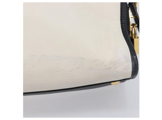 Saffiano Bolsa de mão PRADA Couro Safiano White Gold Auth bs37455A Branco Dourado - vista 4