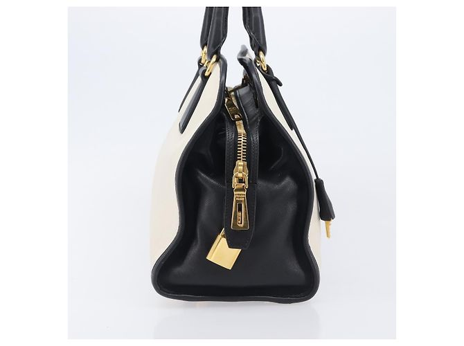 Saffiano Bolsa de mão PRADA Couro Safiano White Gold Auth bs37455A Branco Dourado - vista 7