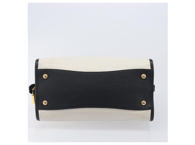Saffiano Bolsa de mão PRADA Couro Safiano White Gold Auth bs37455A Branco Dourado - vista 8