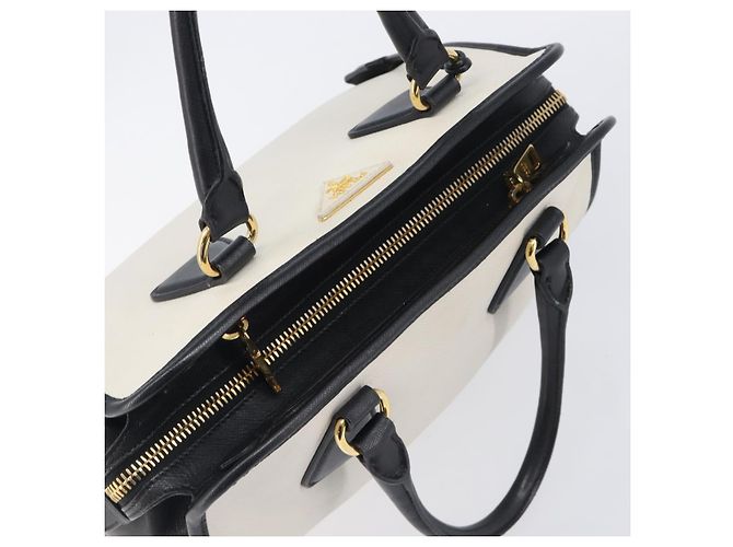 Saffiano Bolsa de mão PRADA Couro Safiano White Gold Auth bs37455A Branco Dourado - vista 9