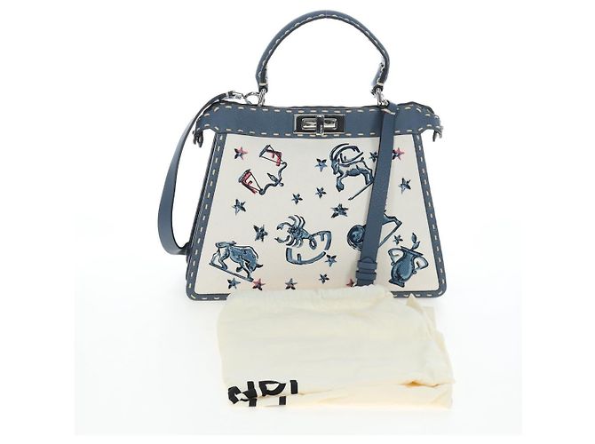 Borsa FENDI Selleria Peek A Boo I See You Canvas 2way Light Blue Auth LN207SAM Argento Blu chiaro - vista 12