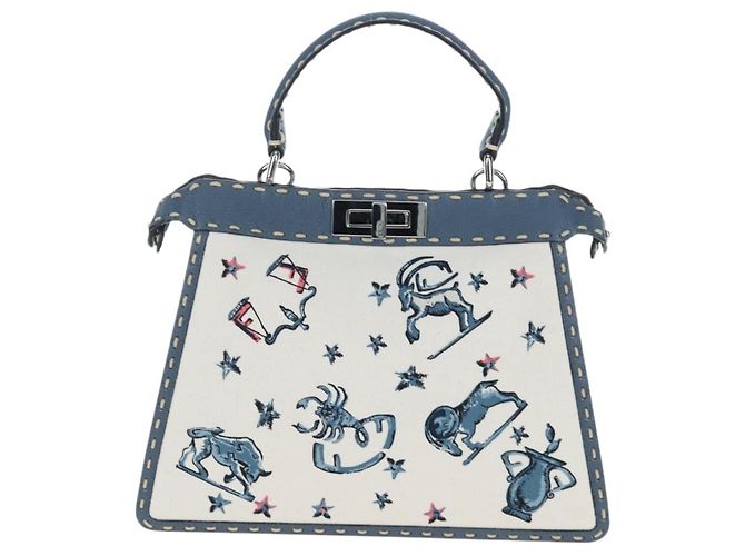 Borsa FENDI Selleria Peek A Boo I See You Canvas 2way Light Blue Auth LN207SAM Argento Blu chiaro - vista 13