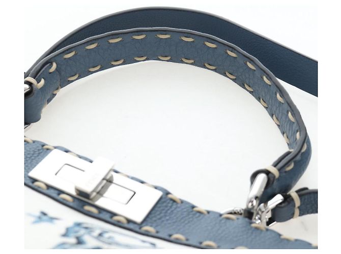 Borsa FENDI Selleria Peek A Boo I See You Canvas 2way Light Blue Auth LN207SAM Argento Blu chiaro - vista 14