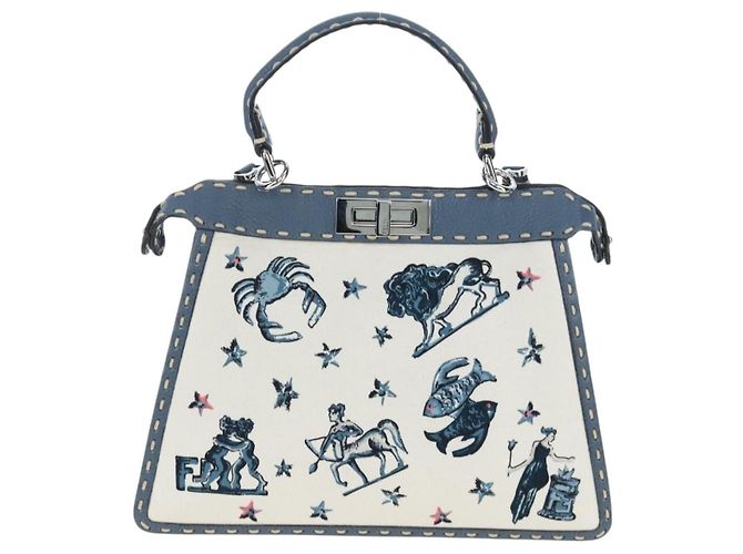 Borsa FENDI Selleria Peek A Boo I See You Canvas 2way Light Blue Auth LN207SAM Argento Blu chiaro - vista 2