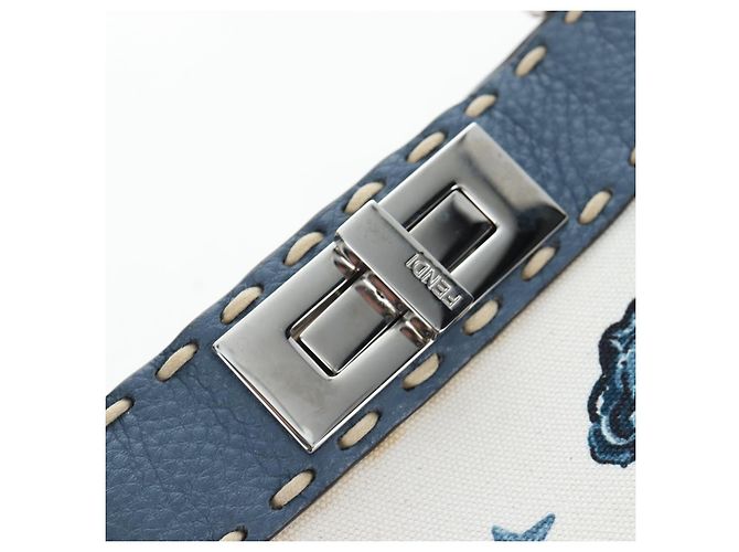 Borsa FENDI Selleria Peek A Boo I See You Canvas 2way Light Blue Auth LN207SAM Argento Blu chiaro - vista 21