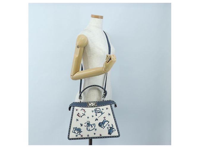 Borsa FENDI Selleria Peek A Boo I See You Canvas 2way Light Blue Auth LN207SAM Argento Blu chiaro - vista 32