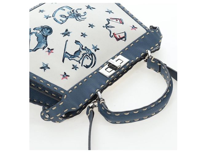 Borsa FENDI Selleria Peek A Boo I See You Canvas 2way Light Blue Auth LN207SAM Argento Blu chiaro - vista 6