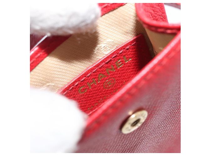 Pouch CHANEL in pelle rossa dettagli dorati CC Auth 207567A Rosso - vista 10