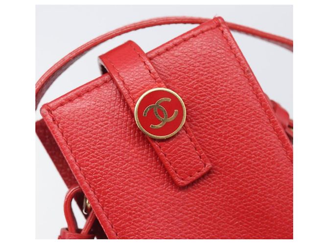 Pouch CHANEL in pelle rossa dettagli dorati CC Auth 207567A Rosso - vista 17