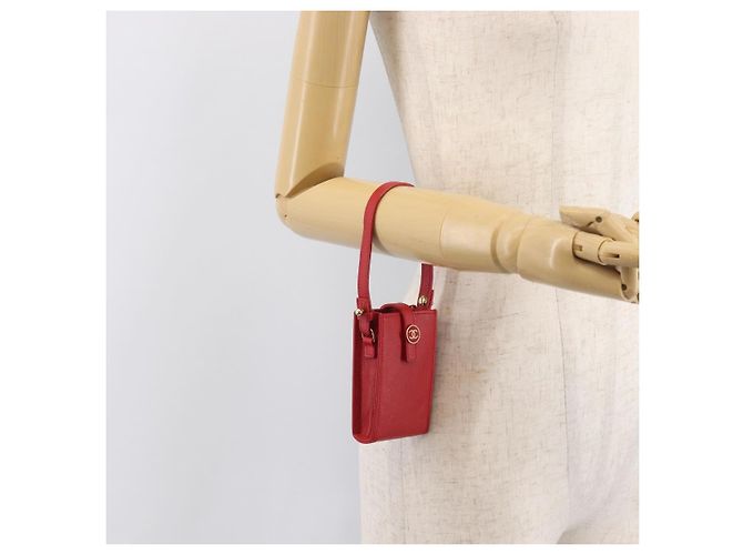 Pouch CHANEL in pelle rossa dettagli dorati CC Auth 207567A Rosso - vista 20