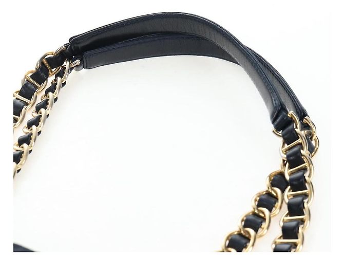 PRADA Chain Tote Bag Nylon Navy Gold Auth am12703V Golden Marineblau - Ansicht 14