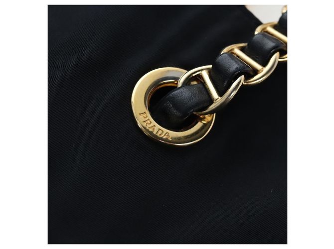 PRADA Chain Tote Bag Nylon Navy Gold Auth am12703V Golden Marineblau - Ansicht 16