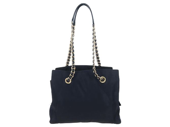 PRADA Chain Tote Bag Nylon Navy Gold Auth am12703V Golden Marineblau - Ansicht 2