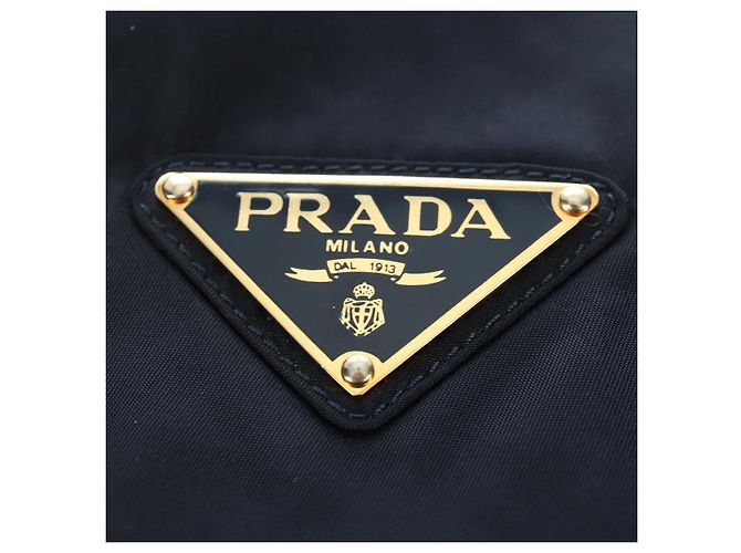 PRADA Chain Tote Bag Nylon Navy Gold Auth am12703V Golden Marineblau - Ansicht 21