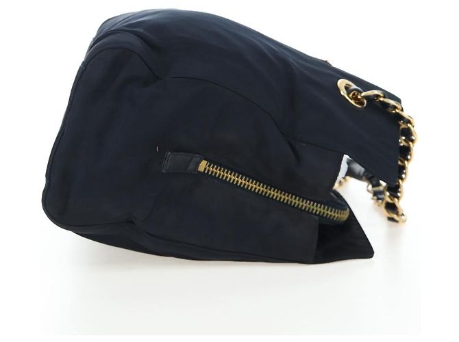 PRADA Chain Tote Bag Nylon Navy Gold Auth am12703V Golden Marineblau - Ansicht 4