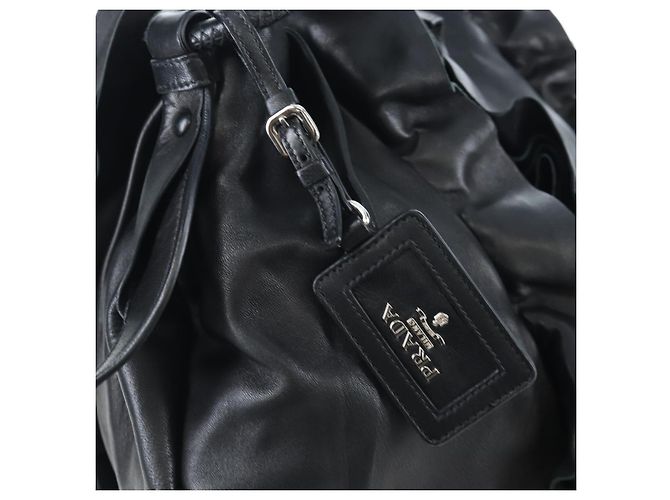 Borsa a tracolla con volant PRADA in pelle nera argento Auth am12754V Nero - vista 10