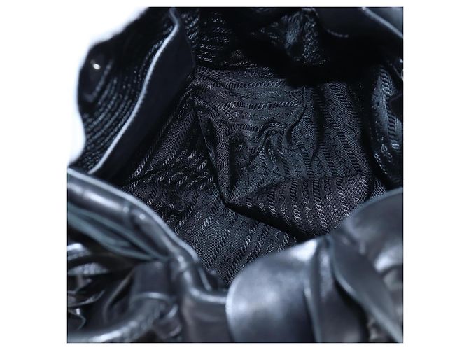 Borsa a tracolla con volant PRADA in pelle nera argento Auth am12754V Nero - vista 11