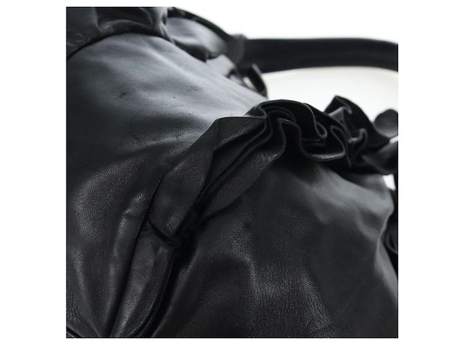 Borsa a tracolla con volant PRADA in pelle nera argento Auth am12754V Nero - vista 14