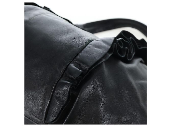 Borsa a tracolla con volant PRADA in pelle nera argento Auth am12754V Nero - vista 16