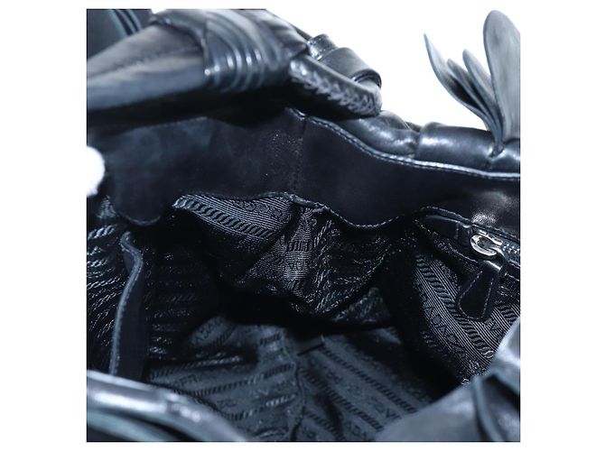 Borsa a tracolla con volant PRADA in pelle nera argento Auth am12754V Nero - vista 18
