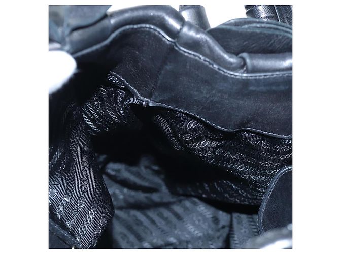 Borsa a tracolla con volant PRADA in pelle nera argento Auth am12754V Nero - vista 19